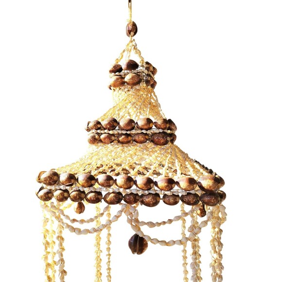 Vintage 70s MCM Regency Square Cowrie Sea Shell Hanging Plant Hanger RARE HTF - Picture 8 of 12